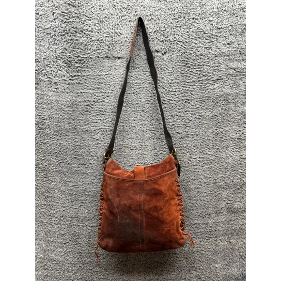 Vintage Coach Authentic Suede Braided Flap Shoulder Bag Rust Brown G3S-9486 - Picture 3 of 14